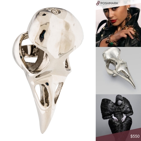 ALEXANDER MCQUEEN Rare Bird Skull Oversized Ring in Silver - Picture 2 of 3